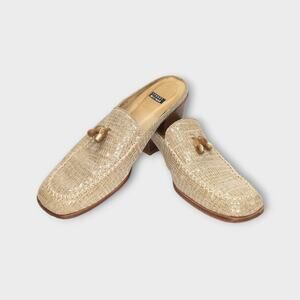 Womens Stuart Weitzman Beige/Tan Slip On Mule Chunky Heel Shoes Size 9.5 B